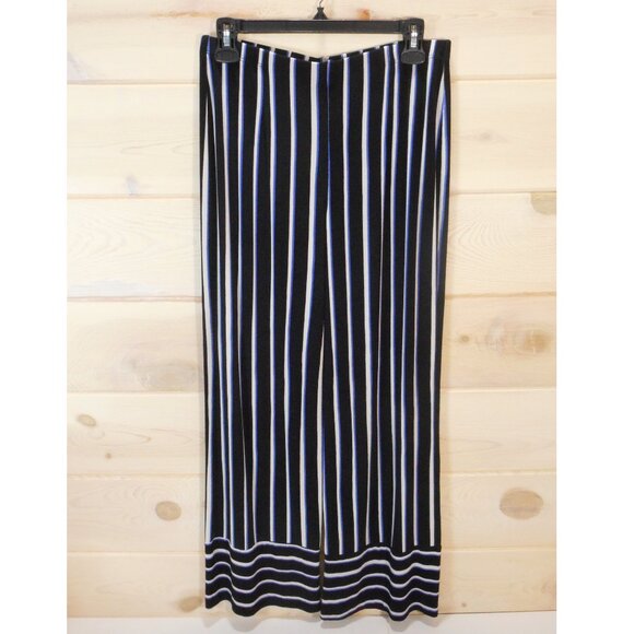 Chicos Travelers 1R size 8 / 10 Wide Leg Pull-on Pants Black Striped Stretch - Picture 1 of 7